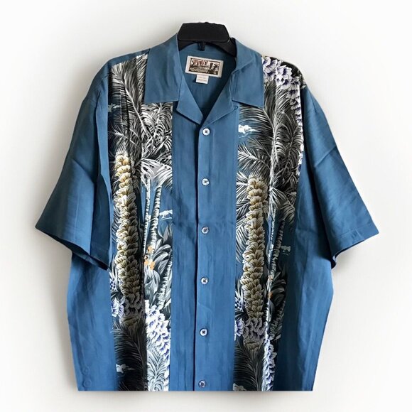 Tiki Classics Mens XXL 100% Silk Hawaiian Shirt Floral‎ Short Sleeve Button Up - Picture 1 of 9